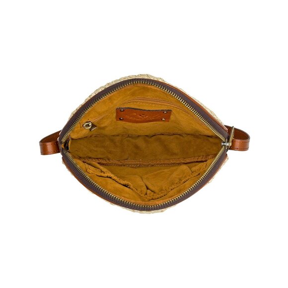 NEW PATRICIA NASH Crossbody Bag Raffia w/ Crochet Flowers Brown Leather - Picture 4 of 7